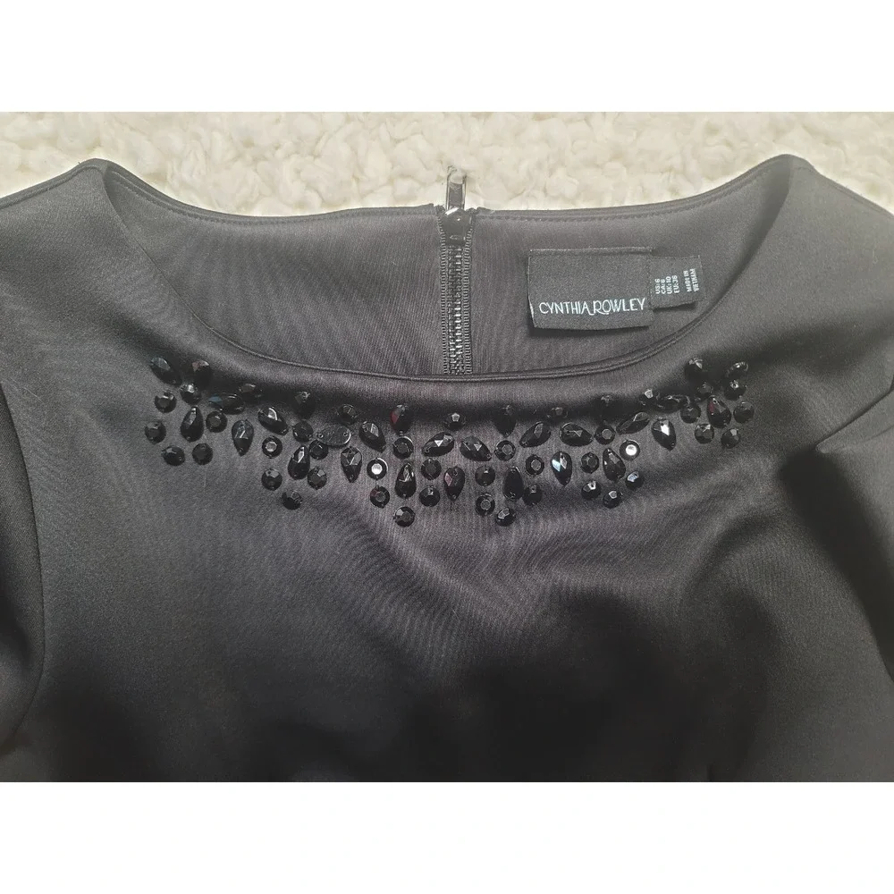 cynthia rowley Women's Black Dress Size 6 Embroidered Stretch